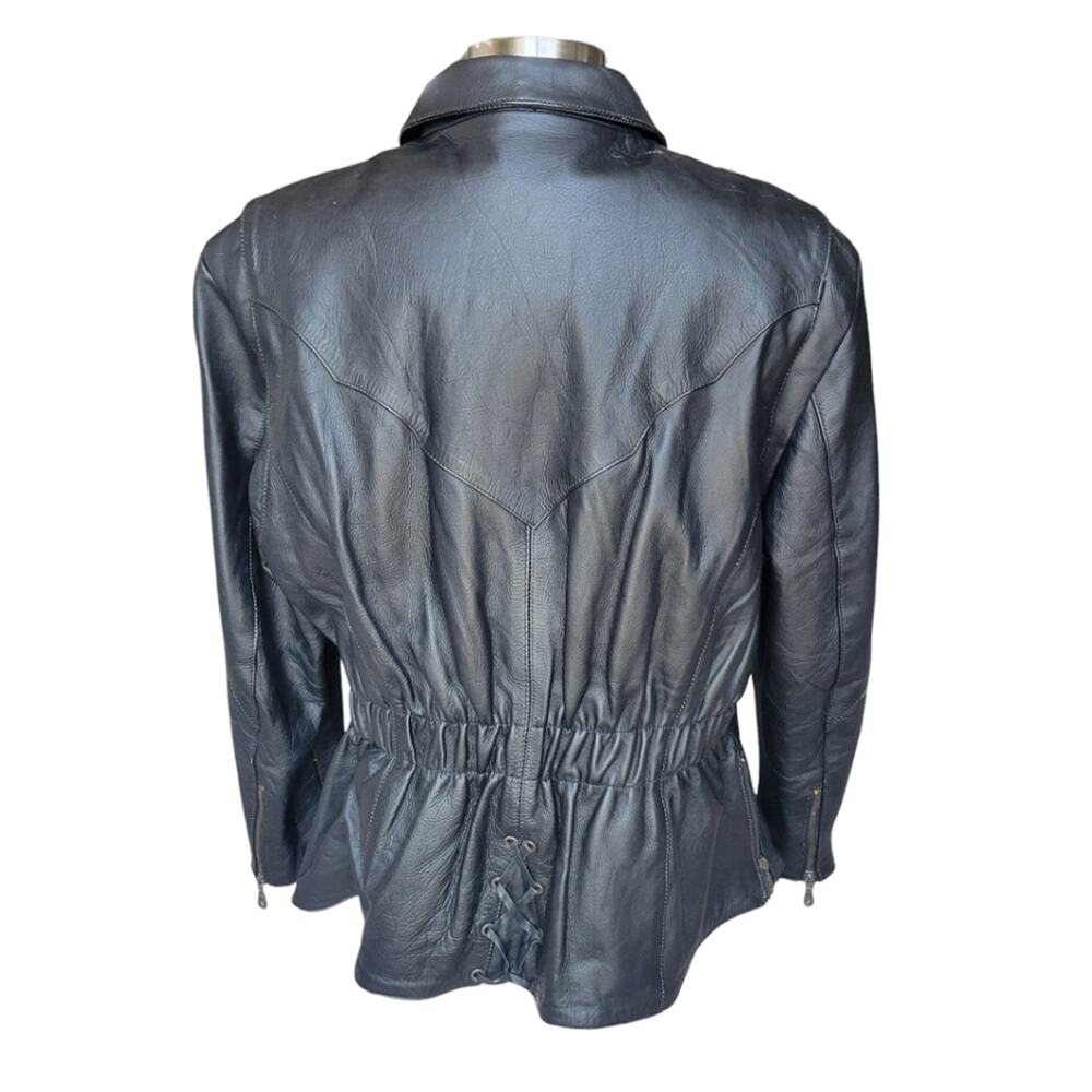 Wild Ride Women's Vintage Black Leather Fitted Motorcycle Jacket Lined 22 XL - Picture 3 of 13
